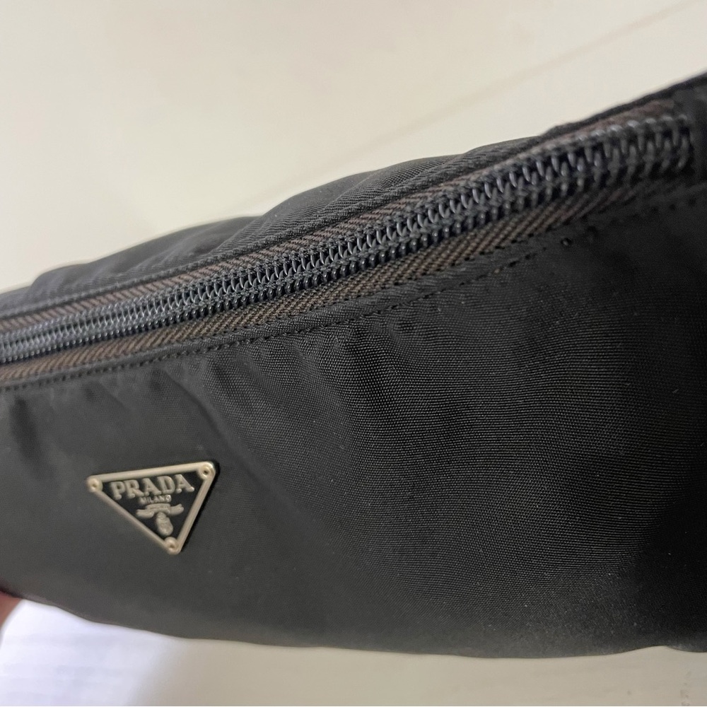 Prada black Tessuto nylon triangle logo semi formed travel cosmetic zip pouch - Picture 6 of 11